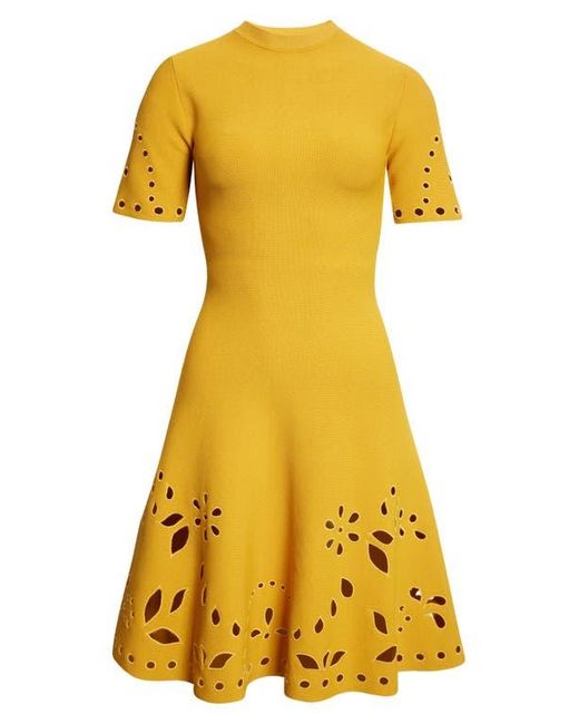Ulla Johnson Yellow Fanna Eyelet Detail Knit Minidress