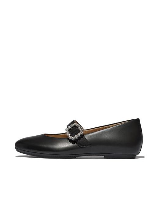 Fitflop Black Delicato Crystal-Buckle Leather Mary Janes