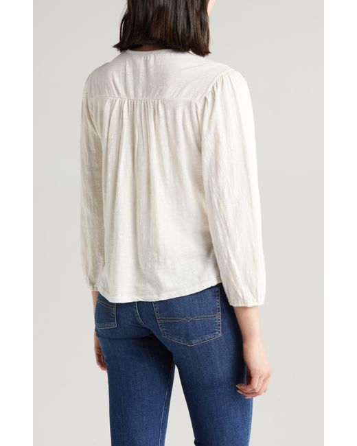 Lucky Brand White Lace Trim Cotton Peasant Top