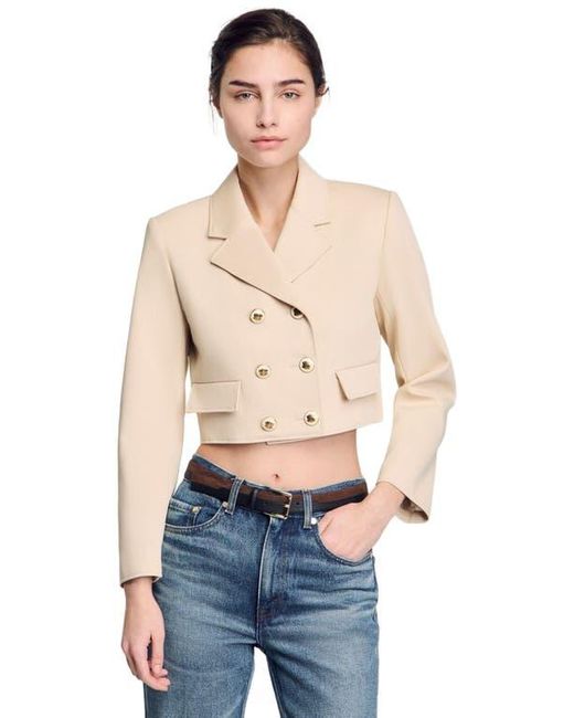 Sandro Blue Cropped Buttoned Jacket