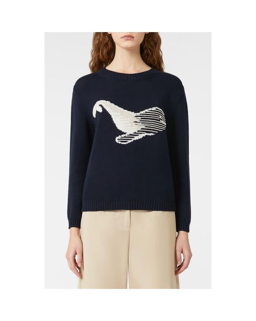 Weekend by Maxmara Blue Nespola Whale Embroidered Crewneck Sweater