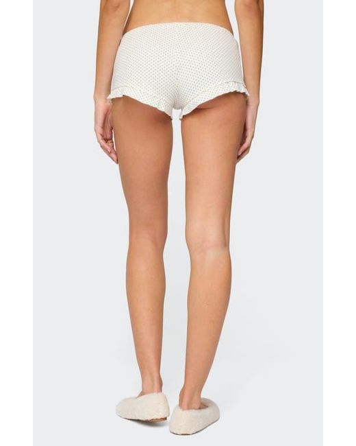 Edikted White Avalon Dotted Ruffle Cotton Pointelle Microshorts
