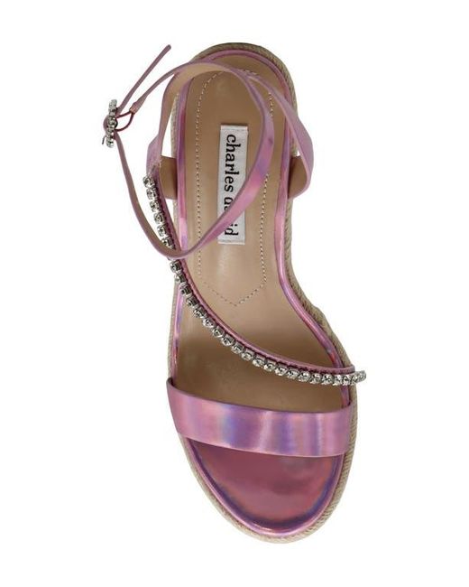 Charles David Pink Chiara Ankle Strap Espadrille Platform Wedge Sandal