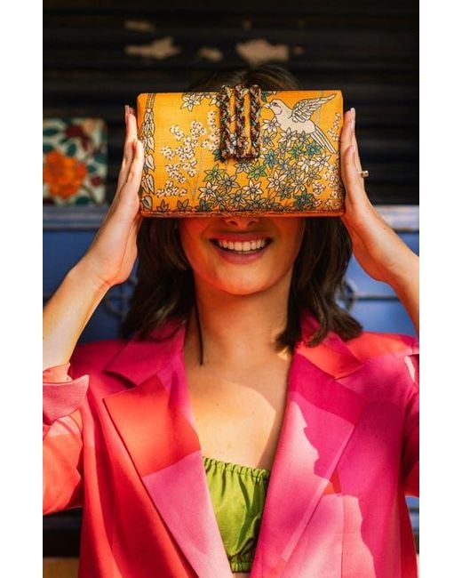 Simitri Orange Printed Braid Clutch