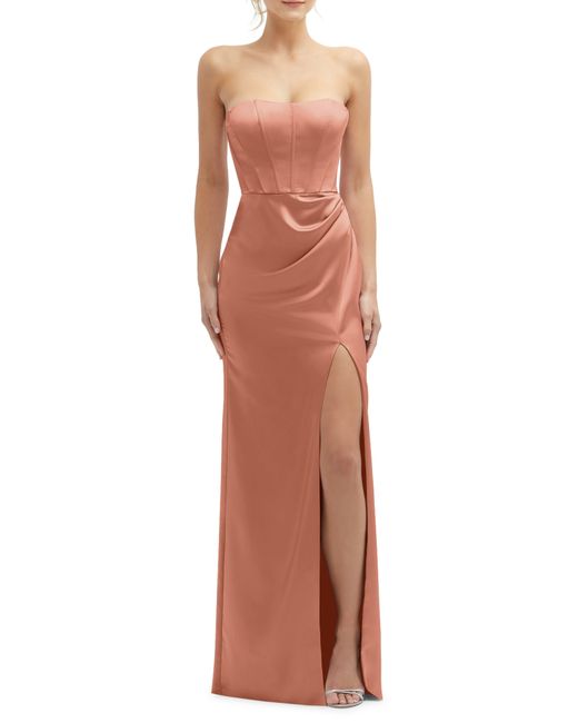 After Six Multicolor Corset Strapless Charmeuse Gown