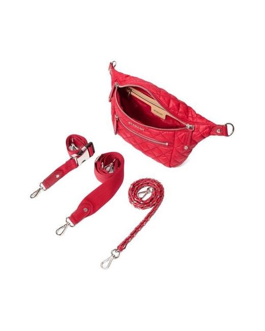 MZ Wallace Red Small Crosby Quilted Nylon Convertible Sling Bag
