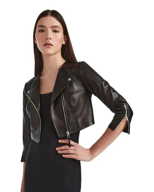 Rudsak Black Winni Cropped Leather Biker Jacket For