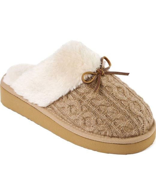 Minnetonka Women's Natural Flurry Faux Fur Trim Scuff Slipper