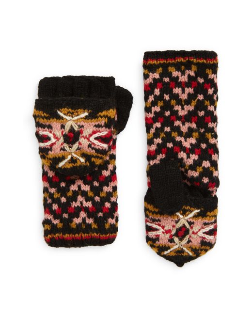 French Knot Sedona Convertible Wool Mittens in Black Lyst