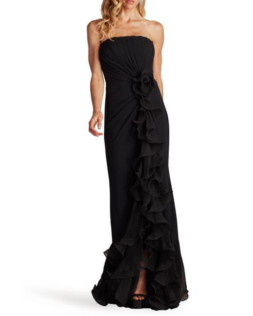 Tadashi Shoji Black Ruffle Detail Strapless Gown