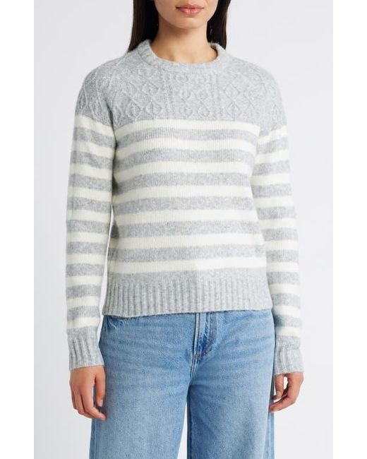Caslon White Stripe Crewneck Sweater
