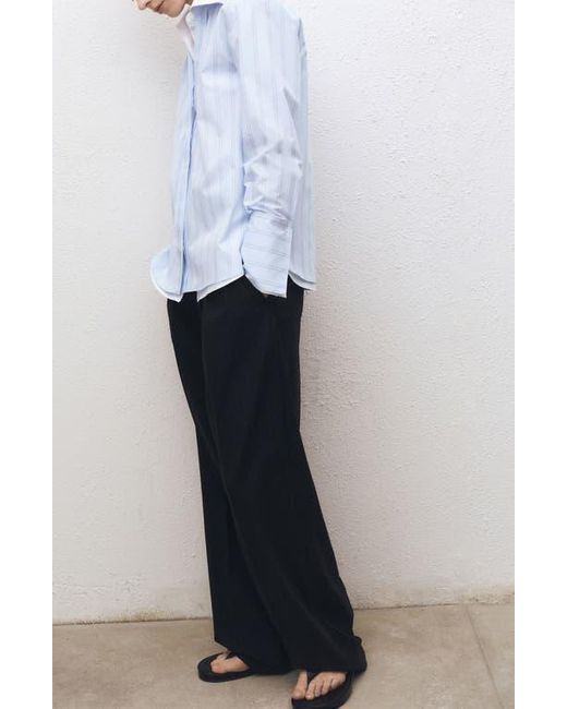 Mango Blue Regular Fit Stripe Cotton Button-Up Shirt