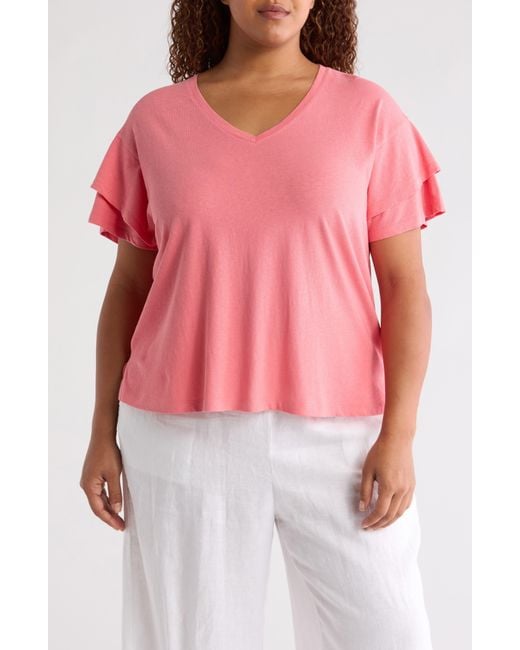 Caslon Pink Caslon(r) Cotton & Linen V-neck T-shirt