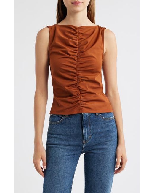 FRAME Brown Ruched Sleeveless Top