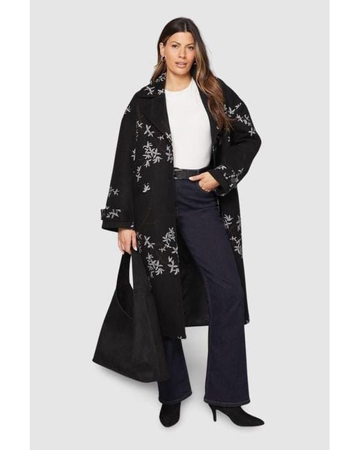 Wallis Black Floral Three Button Collared Coat