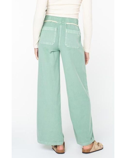 Roxy Green Paddle On Drawstring Cotton & Linen Pants