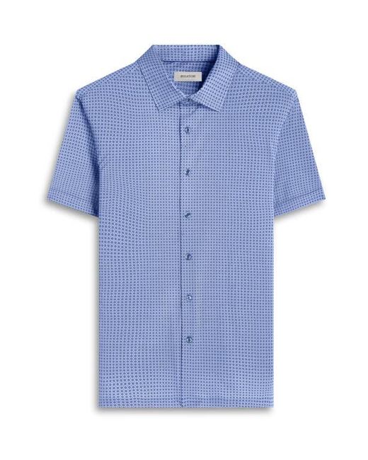 Bugatchi Blue Milo Ooohcotton Print Short Sleeve Button-Up Shirt for men