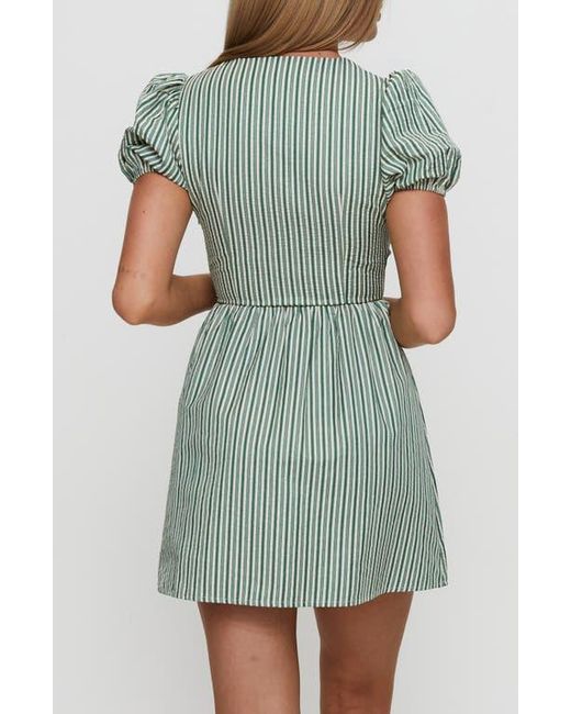 Princess Polly Blue Nurture Tie Front Puff Sleeve Cotton Blend Minidress