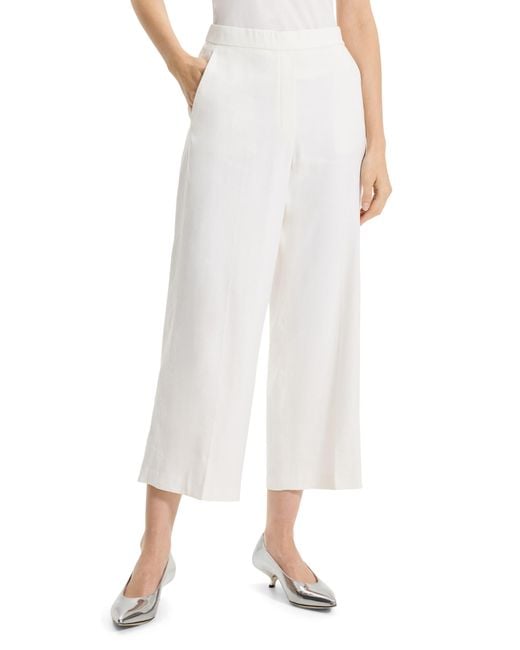 Theory White Pull-on Linen Blend Wide Leg Pants