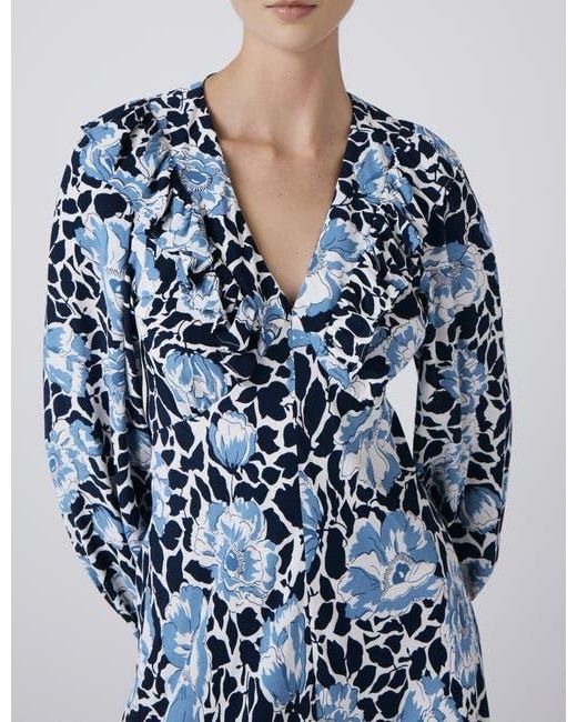 Ghost Women's Blue Noa Floral Crepe V Neck Midi Dress - www.disolcolor.com