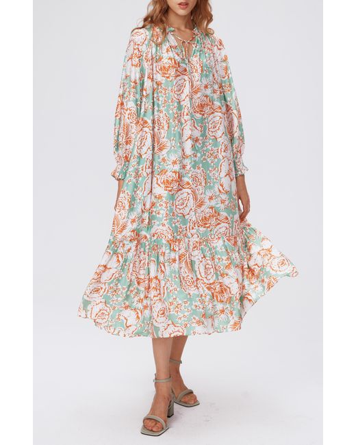 Diane von Furstenberg Multicolor Fortina Floral Print Long Sleeve Dress