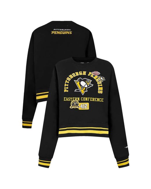 Pro Standard Black Pittsburgh Penguins Area Code Cropped Pullover Sweatshirt