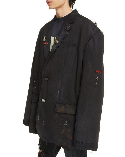 Balenciaga Black Goth Embellished Oversize Cotton Twill Sport Coat. for men