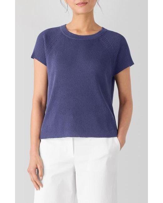 Eileen Fisher Women's Blue Rib Organic Linen Organic Cotton Sweater