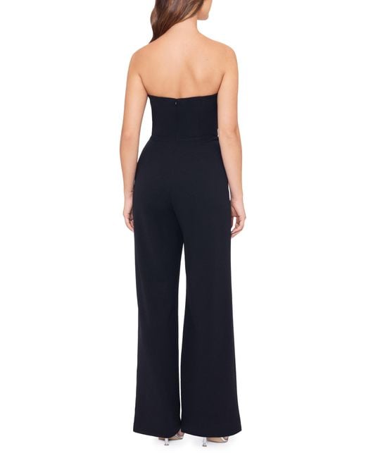 Betsy & Adam Blue Strapless Tuxedo Jumpsuit