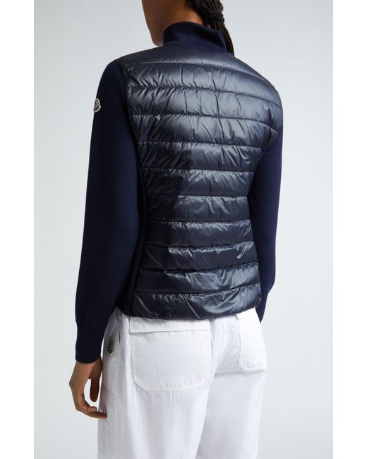 Moncler Blue Quilted Nylon & Wool Knit Cardigan
