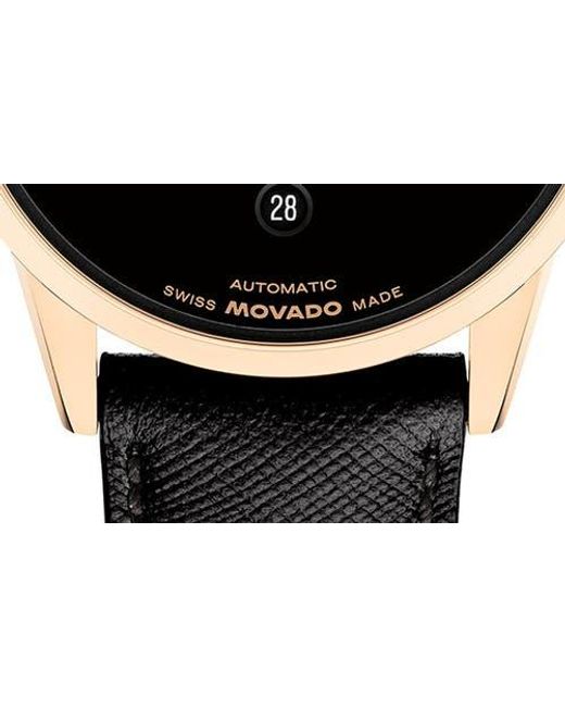 Movado Black Museum Classic Automatic Leather Strap Watch, 40Mm for men