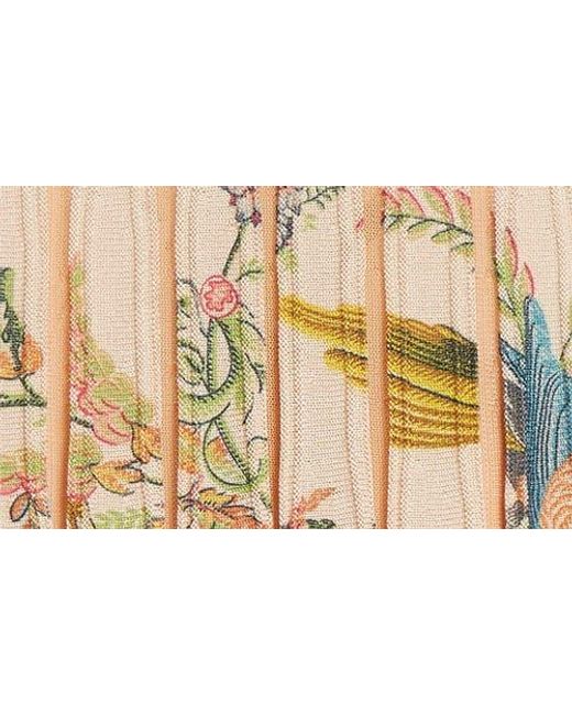 Etro Natural Pleated Floral Midi Sweater Skirt