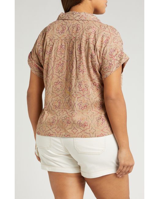 Wit & Wisdom White Embroidered Floral Short Sleeve Woven Top
