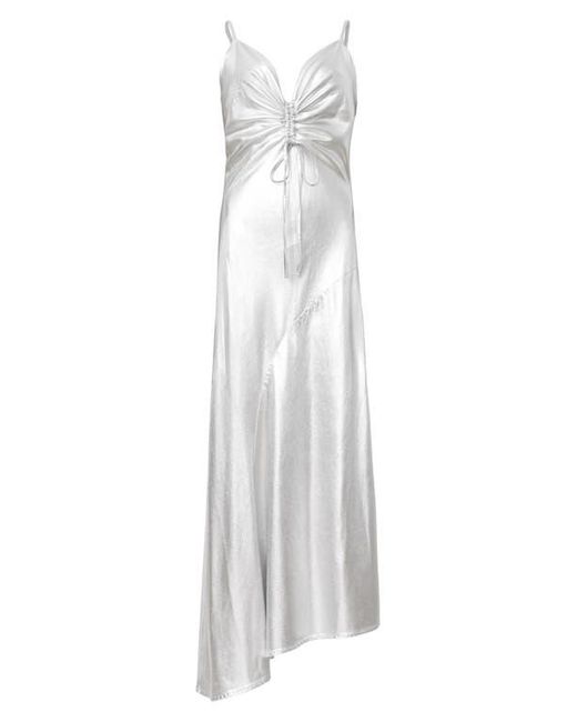 AllSaints White Alexia Metallic Asymmetric Slipdress