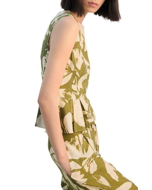 Mango Green Printed Peplum Top