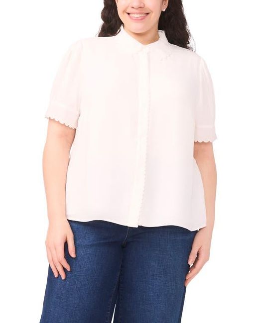 Cece White Scallop Collar Button-Up Top