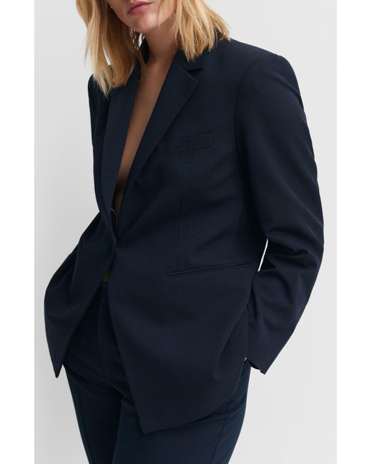 Mango Blue Fitted Suit Blazer