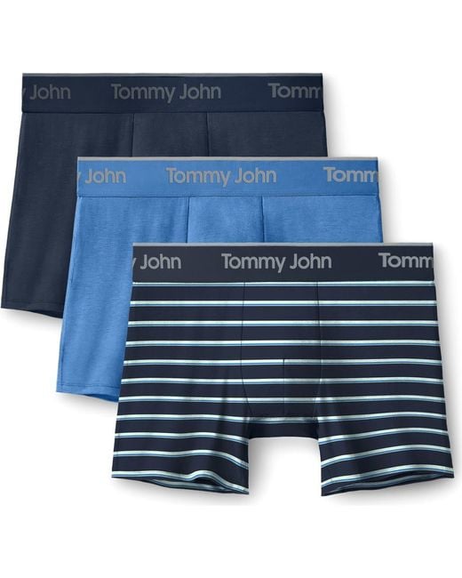 Tommy John Blue Assorted 3-Pack Second Skin 4-Inch Stretch Modal Boxer Briefs for men