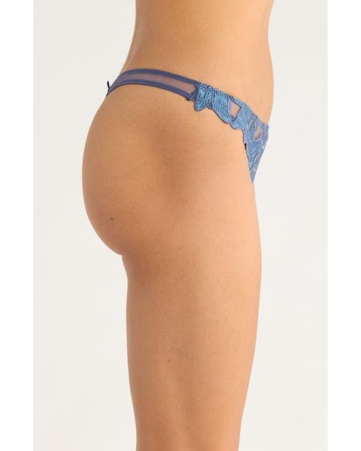 Fleur du Mal Blue Lily Embroidered Hipster Thong