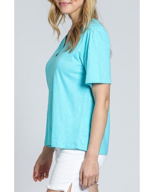 Apny Blue Split Neck T-Shirt