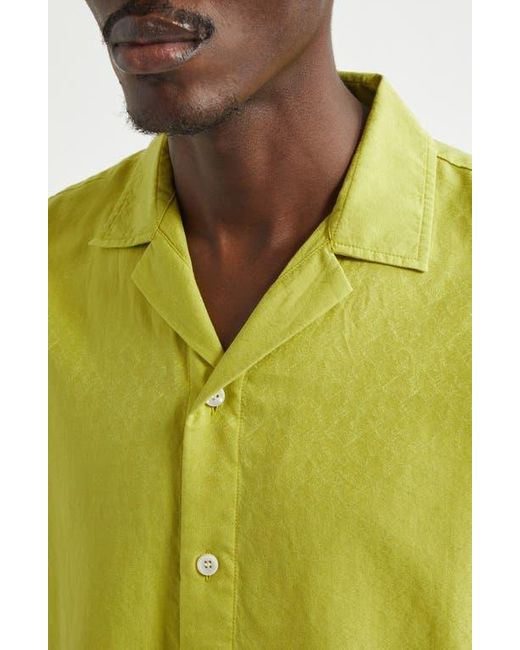 The Elder Statesman Green Silk & Cotton Jacquard Camp Shirt for men