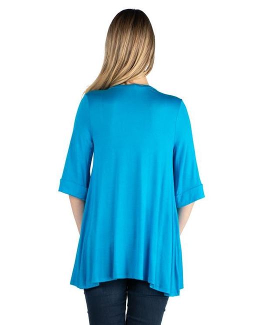 24seven Comfort Apparel Blue Maternity Open Front Elbow Length Sleeve Cardigan