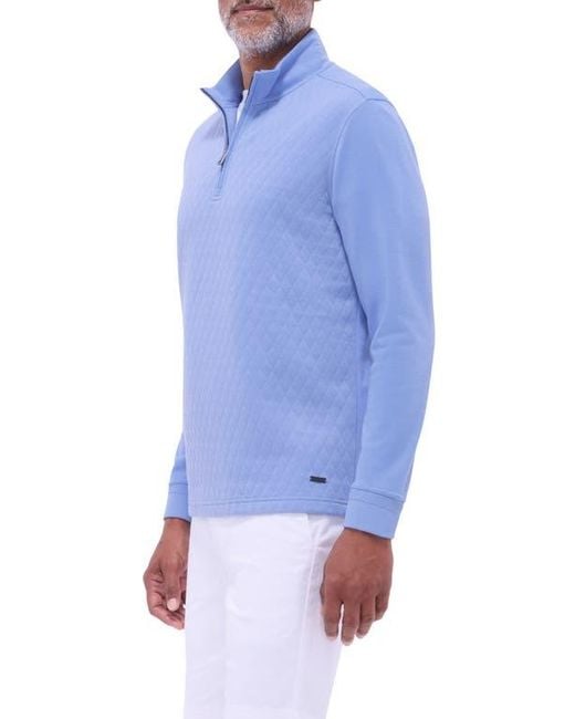 Bugatchi Blue Quilted Quarter Zip Performance Pullover for men