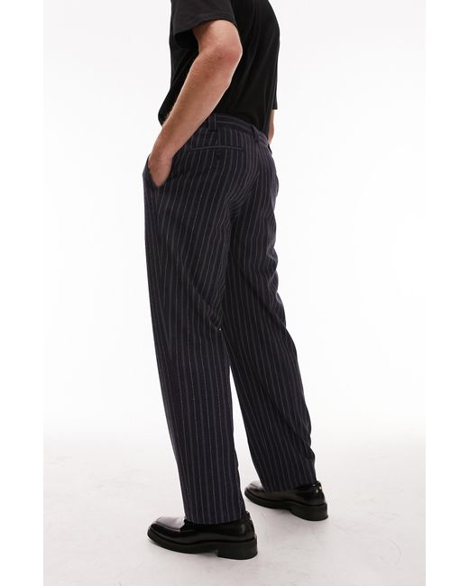 Topman Black Stripe Wide Leg Suit Pants for men