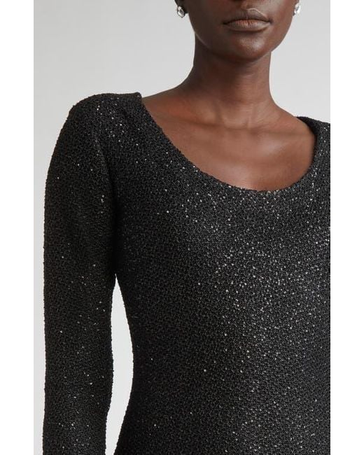 St. John Black Nicoline Long Sleeve Sequin Stretch Knit Gown