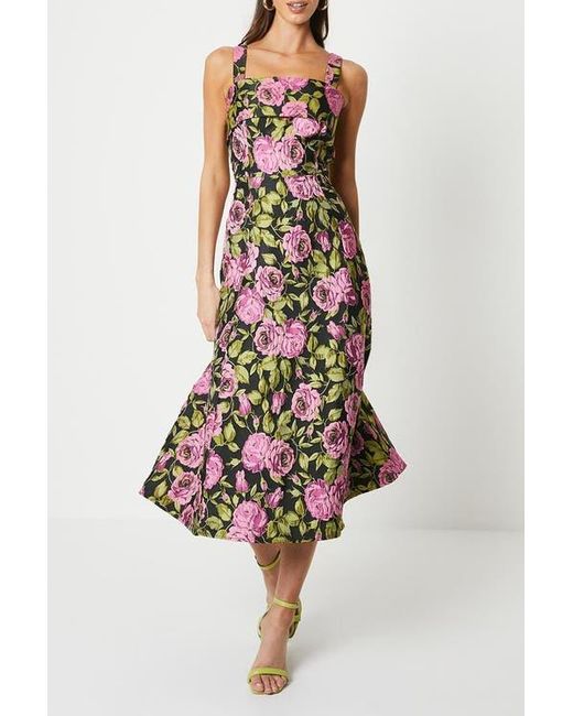 Coast White Wide Strap Jacquard Midi Dress