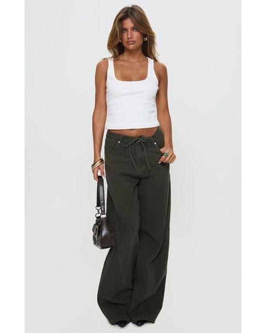 Princess Polly Black Bruiser Tie Waist Mid Rise Wide Leg Jeans