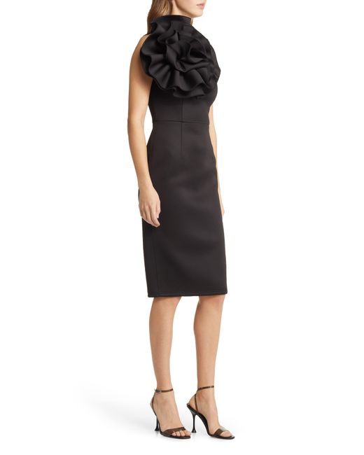 NIKKI LUND Black Marlena Rosette One-shoulder Dress