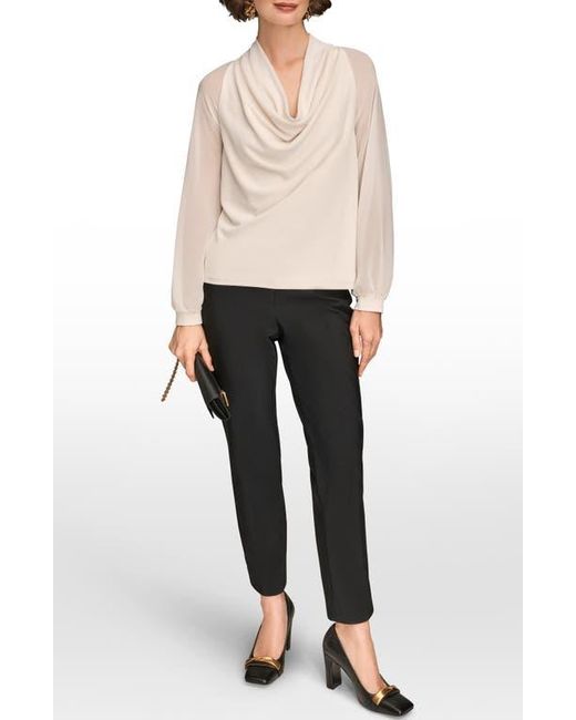 Donna Karan Natural Sheer Sleeve Cowl Neck Top