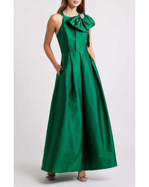 eliza j green dress Halter Neck Cocktail streamlined fit from the bodice through the hem Eliza J One-Shoulder Scuba Gown,